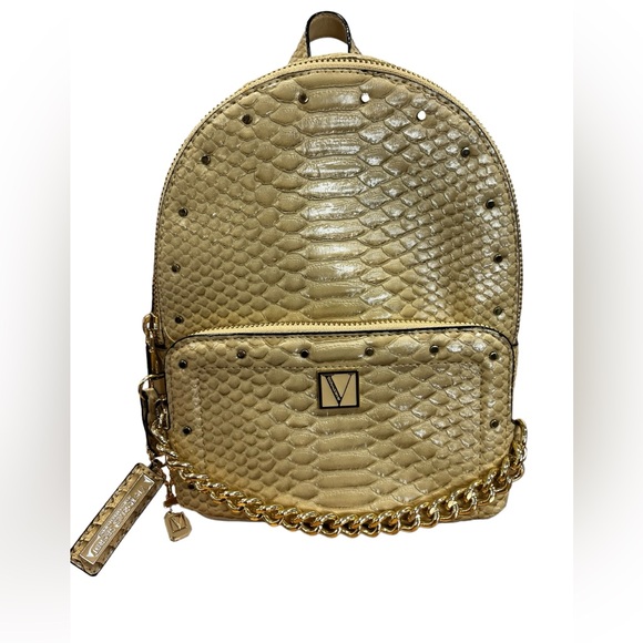 Victoria’s Secret Snakeskin Gold Backpack. Adjustable straps - Picture 4 of 15